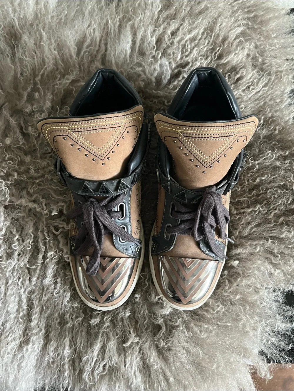 Ivy Kirzhner Brown and Black Studded High-Top Sneakers